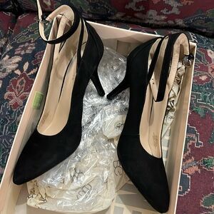 BCBG black suede heels
